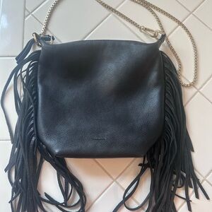 All Saints Black Leather Fringe Shoulder Bag